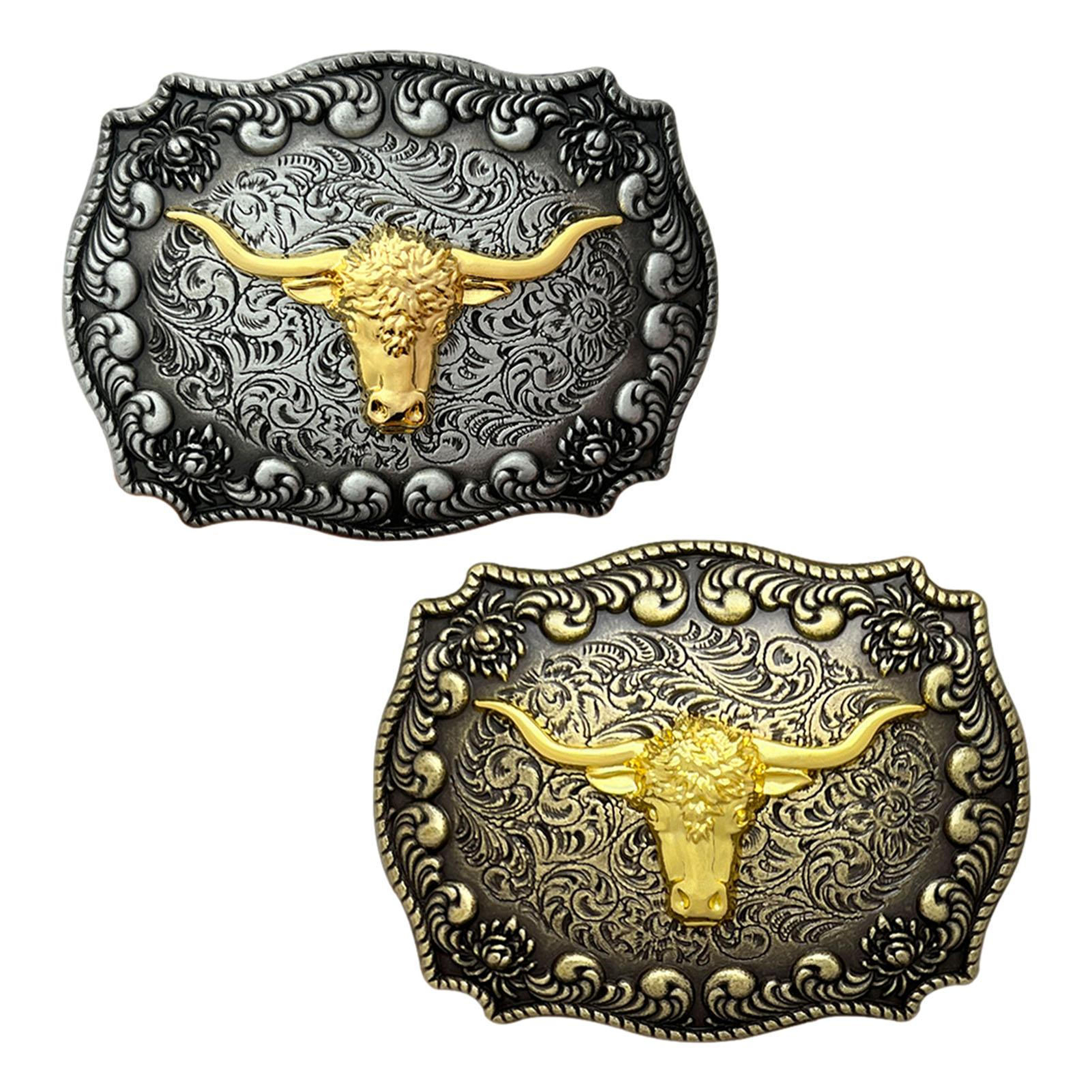 Belt Buckles Men Western Cowboy Long Horn Metal Bull Buckle Long Horn Pattern