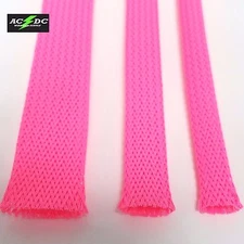 NEON PINK BRAIDED EXPANDABLE FLEX SLEEVE WIRING CABLE HARNESS LOOM WIRE COVER