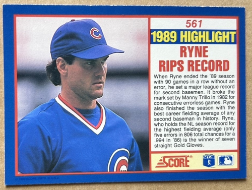 RYNE SANDBERG HOF 1990 SCORE '89 HIGHLIGHT Card #561 NM-MT Condition - Picture 2 of 2
