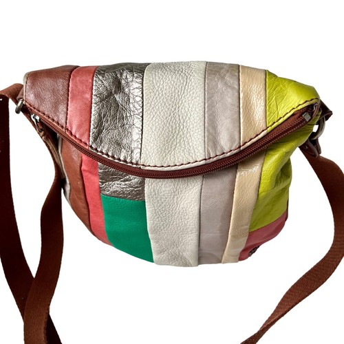 The SAK Leather Striped Patchwork Crossbody Purse Adjustable Strap 1103 - Picture 5 of 15