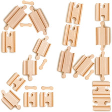 24 Pcs Wooden Train Track Connectors Real Wood Railway Adapters; Compatible with