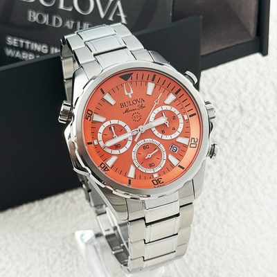 #ad Bulova Marine Star 96B395 Orange Dial Men’s Chronograph Quartz Watch 43MM $156.16
