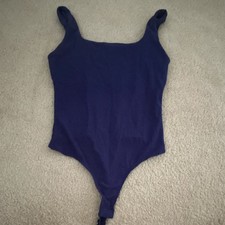 Le Lis Women  s Blue Solid Stretch Sleeveless One-Piece Bodysuit Size S
