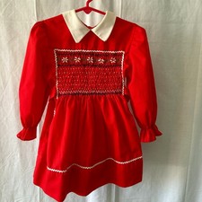Polly Flinders Vintage Hand Smocked Girls Dress Size 5 Embroidered Flowers