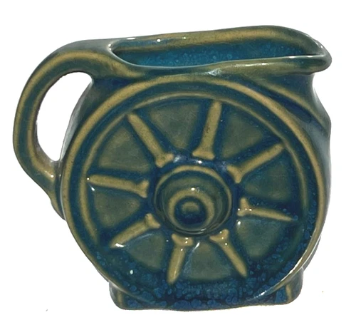 Frankoma SCARCE Blue-Green Jade Glaze Mini Wagon Wheel Pitcher 1942 ONLY Ada