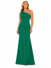 Mac Duggal Emerald Green One Shoulder Crepe Mermaid Gown Size 8 NWT