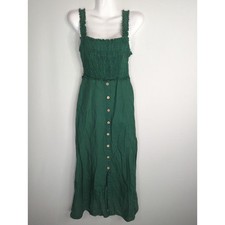 Zara Kelly Green Smocked Linen Blend Maxi Dress Women's Small Cottage Prairie