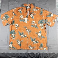   NWT Vintage Pierre Cardin Hawaiian Shirt XXL Orange Floral Cotton Korea