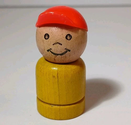 1960s VINTAGE Fisher Price Little People Figure Wood Boy Car Boat Camper 685 686