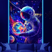 Astronaut Space Tapestry for Bedroom, Glow in the Dark Room Decor Wall Tapest...