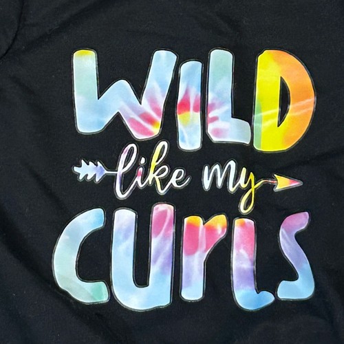 Felpa nera con scritta arcobaleno bambina 2-3 anni "Wild Like My Curls" - Foto 2 di 5