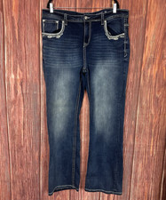 Grace in LA P-Bootcut Rhinestone Dark Wash Rodeo Cowgirl Womens Size 20