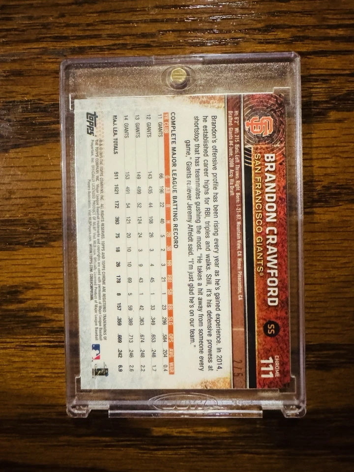 2015 Topps Chrome - Brandon Crawford #111 Refractor /5 - Image 2 of 3
