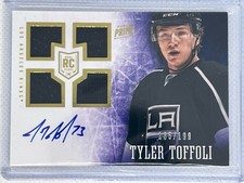 2013-14 PANINI TYLER TOFFOLI AUTOGRAPH PATCH ROOKIE CARD QUAD JERSEY /199. rookie card picture
