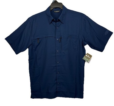 NEW! Drake 8-Shot Flyweight Button Up Shirt/ Men s (S) Blue Polyester NWT 