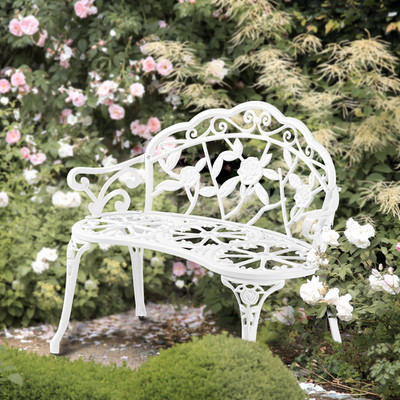 Garden Bench Chair Porch Park Cast Aluminum Garden Rose Antique Deck Backyard