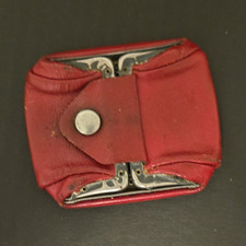 Vintage Red Leather Coin Purse Change Holder Metal Frame Snap Closure Note
