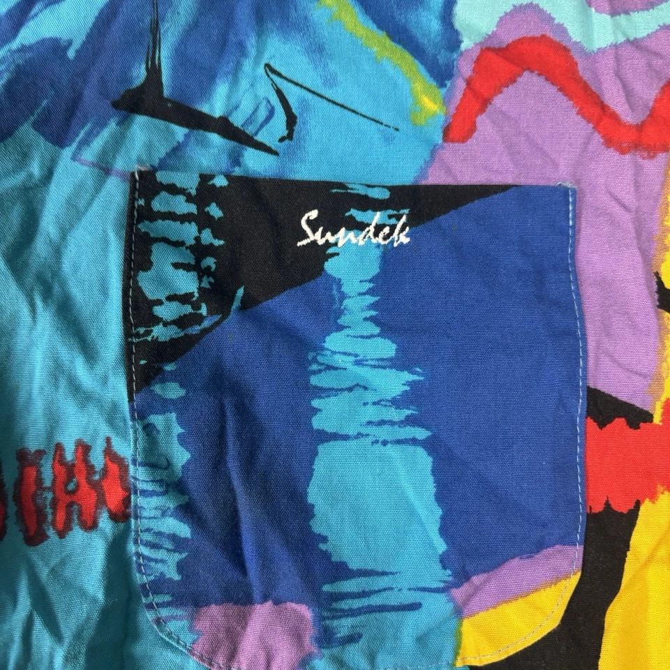 Vtg Sundek Shirt Hawaiian Abstract Art AOP Camp Streetwear Pocket Button Up M - Image 3 of 4