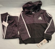 Adidas Boys 24m Month Track Suit 2 Pc Black Jacket Hood  Pants Activewear NWT