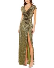Mac Duggal Sequined Faux-Wrap Gown Women's Green 2