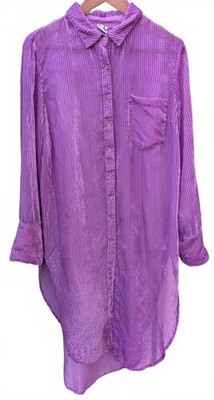Akemi+Kim Anthropologie Women's Size L Lilac Velvet Striped Button Down Duster