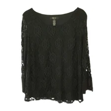 Style & Co Black Lace Overlay Bell Sleeve Tunic Size PL Whimsygoth Career 