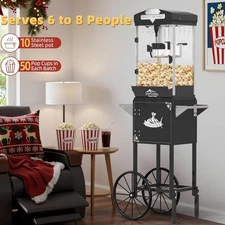 10 Oz Popcorn Machine with Cart 480W Vintage Popcorn Maker for Home & Commercial