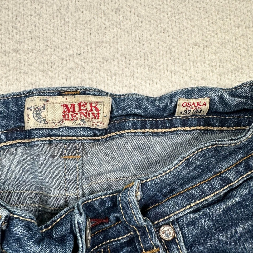 Mek Denim Osaka Straight Leg Jeans Womens 27x34 (27x30.5) Low Rise Embroidered - Image 3 of 4