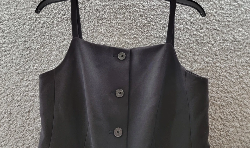 DKNY 女式无袖方领纽扣前衬衫 4 码黑色纽扣闭合 — 第 3/4 张图片