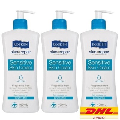 3X ROSKEN Sensitive Skin Cream 400 mL   Fragrance-Free, Paraben & SLS Free