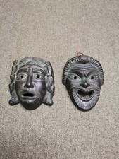 Coppia Maschere Greche Argilla Rossa Tragedia e Commedia Made in Greece Teatro 4'