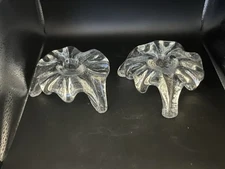 Pair Of  Blenko Ice Floe Art Glass MCM Tri Footed Candle Stick Holders