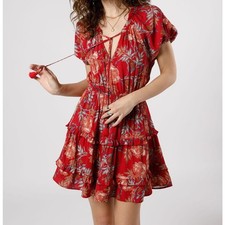 Band Of The Free BOG Connie Garnet Floral Boho Festival Casual Mini Dress Small