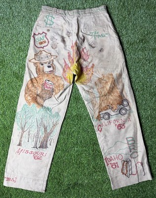 Vintage 1960s University Missouri Senior Cords Folk Art Pants Smokey Bear Mizzou