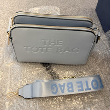 The Tote Bag Small blue Pebbled Leather Crossbody Zip Strap