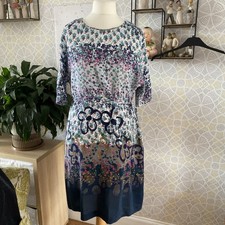 White Stuff Shell Print Blue & White Floral Short Sleeve Tunic Dress Size 12