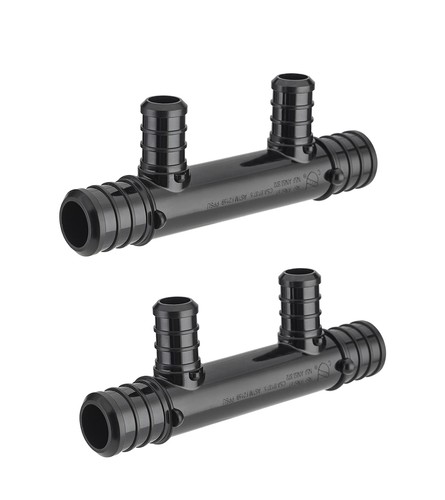Poly PPSU PEX Barb Crimp Open Manifold 2 Ports 3 4 x Half In 2 Pack Box Set