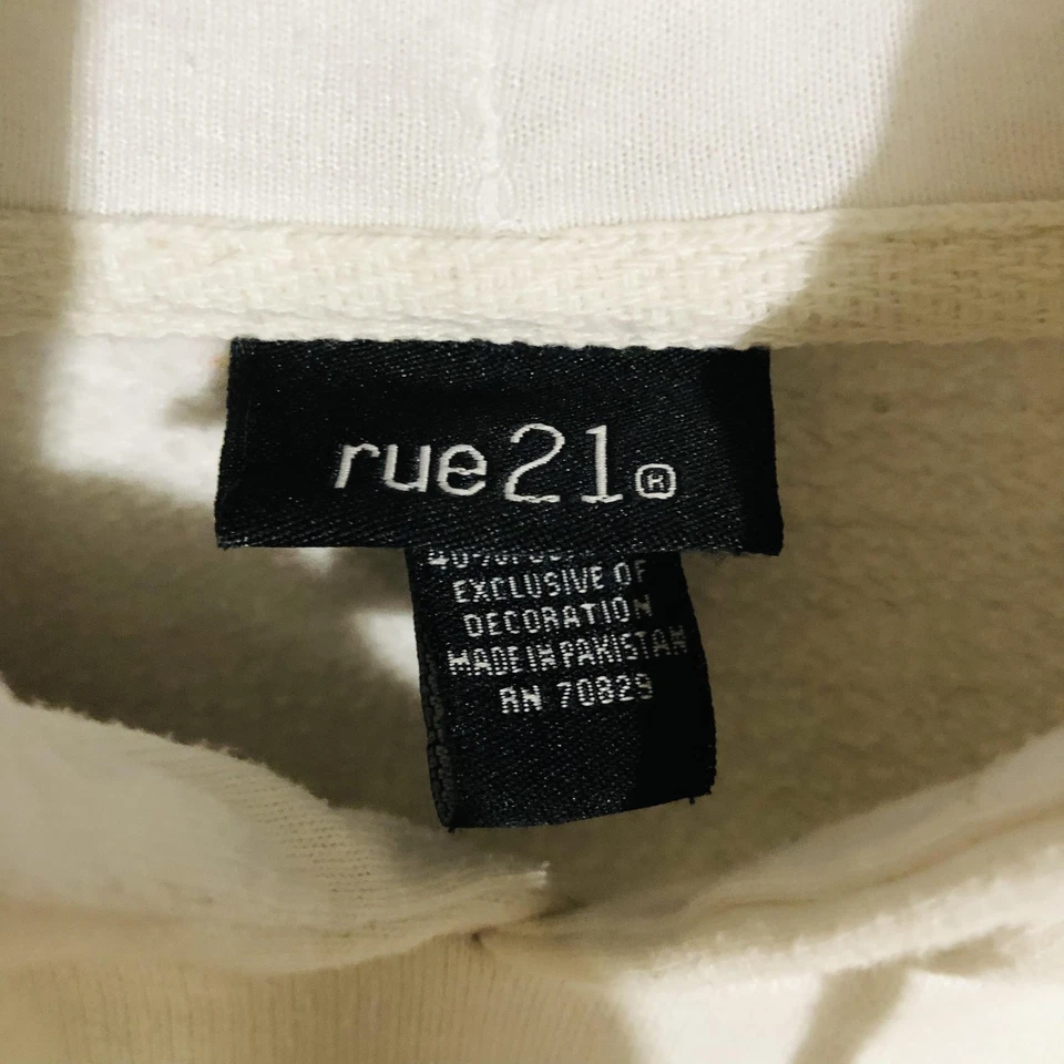Rue21 Sudadera con Capucha Mujer XL Amarillo Blanco A Cuadros DESACARADO Bordado Pullover Y2k Foto 3 de 4