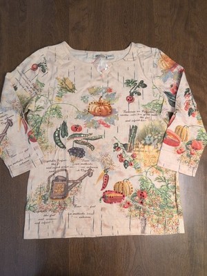 New VTG Collections Etc Fall Autumn Pumpkin Embellished Print Shirt GardenSequin