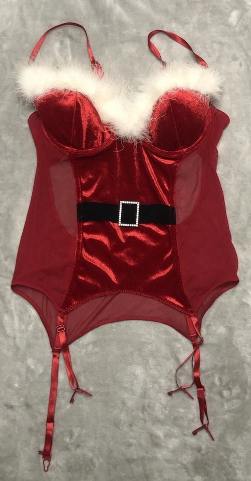 Bata de Navidad roja Secret Treasures Bustier ligas plumas de avestruz L Y2K Foto 2 de 4