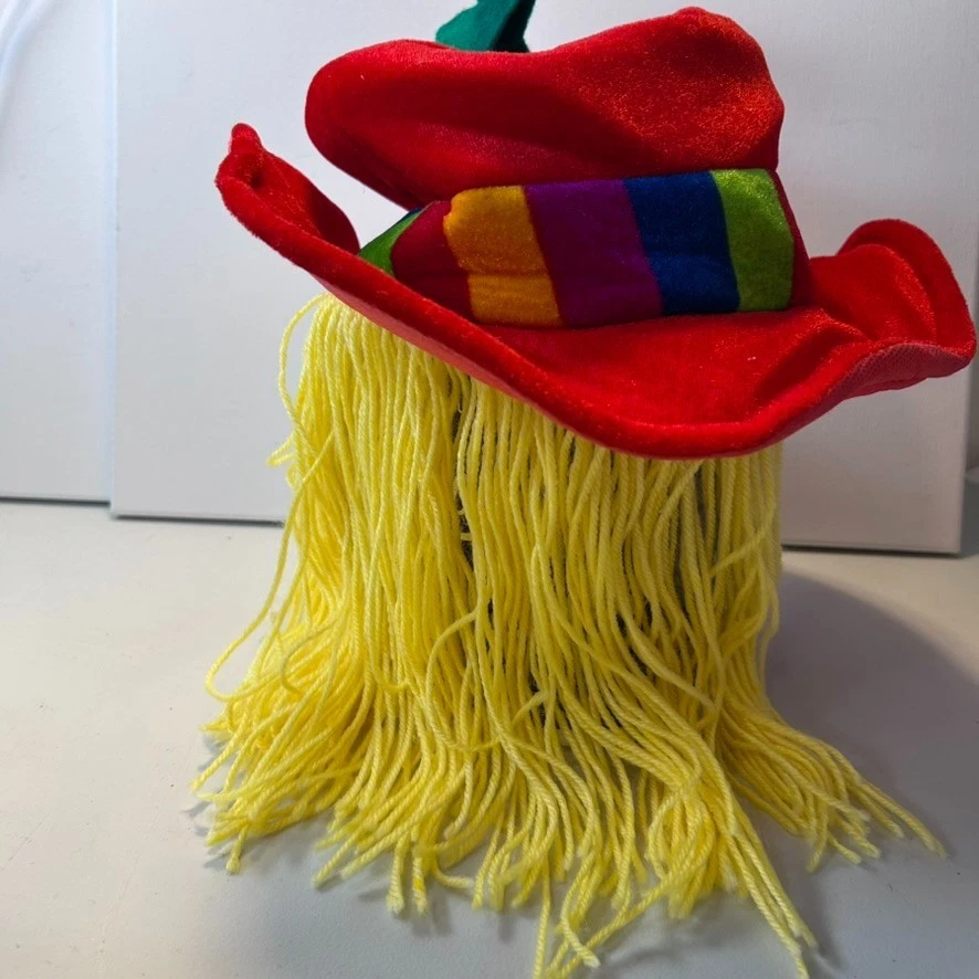 Sombrero de copa de payaso HAYES terciopelo rojo con hilo amarillo pelo Halloween hecho en EE. UU. Foto 4 de 4