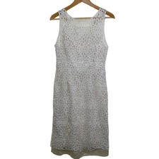 Adrianna Papell Evening White Peekaboo Lace Illusion Bodice Sheath Dress Size 6