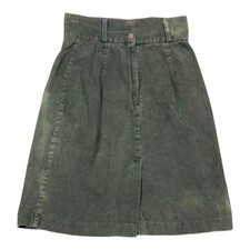 Vintage 70s ILGWU Talon Zipper Olive Green Corduroy Skirt Women's 8 27" Waist