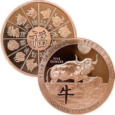 5oz Year of the Ox Round 999 Fine Cu Copper Coin Bullion Chinese Zodiac GSM