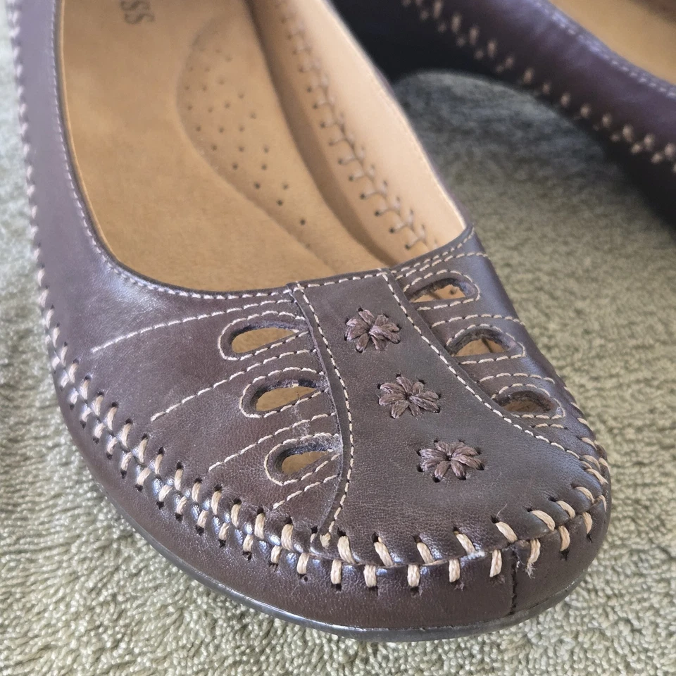 Zapatos planos GH Bass para mujer de cuero marrón cómodos talla 9M recortes de costura sin usar, en caja Foto 3 de 4