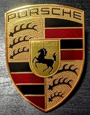 Brand New Porsche Front Bonnet Center Boot Golden Crest Badge Emblem