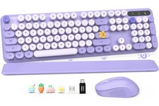 Wireless Keyboard and Mouse Combo, Cute Round Keycaps, Full-Size Retro Typewr...