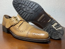 Dolce & Gabbana Mens Monk Strap Broque Oxford Tan Leather EU 8 US 9 Vibram ITALY