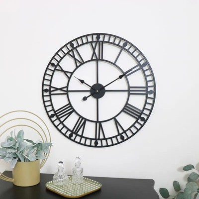 Schwarz Metall Skelett Uhr Vintage Industrial Wand Deko Kunst Modern Zubehör
