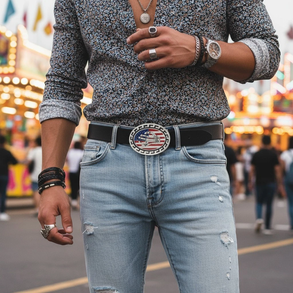Superkred Fibbia per cintura occidentale da uomo, Aquila calva con bandiera americana, fibbia per donne, fibbie per cintura da cowboy rodeo